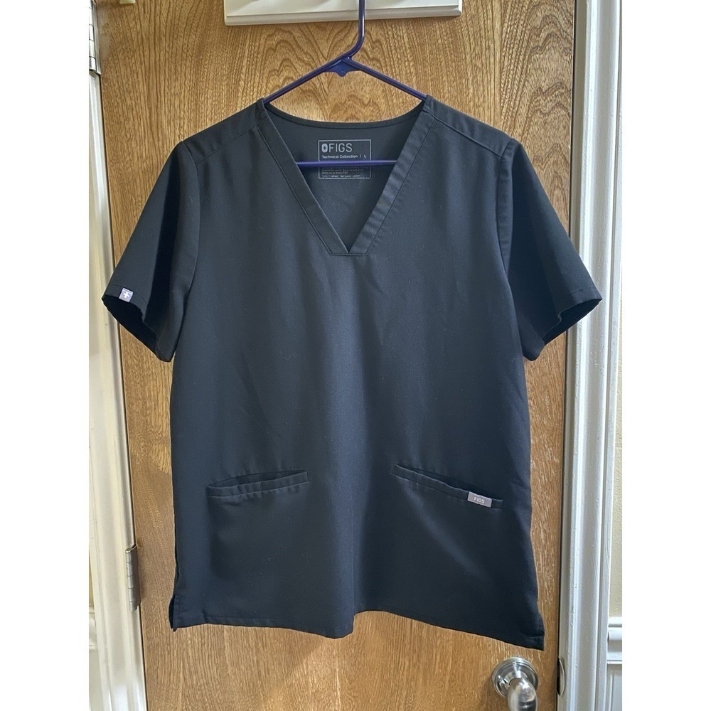 FIGS Technical Collection Casma 3 Pocket Women’s Scrub Top Black L FW1100 PO2453
